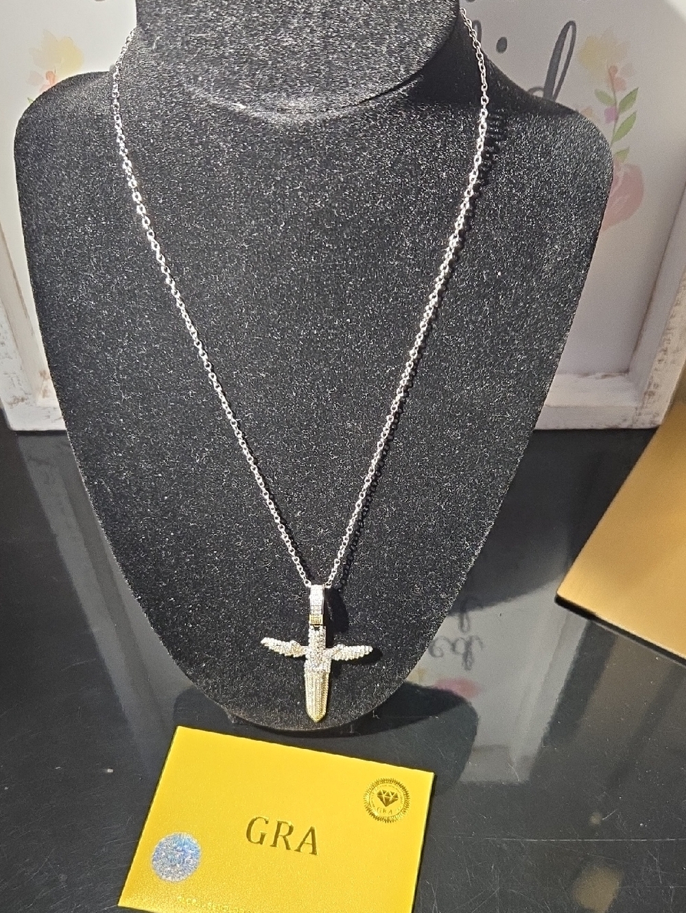 1.8 Ct Moissanite Silver Cross Wings 21 Dagger Necklace in Silver